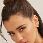 Pair of 925 Sterling Silver Diamond CZ Trillium Dangle Minimal Hoop Earrings